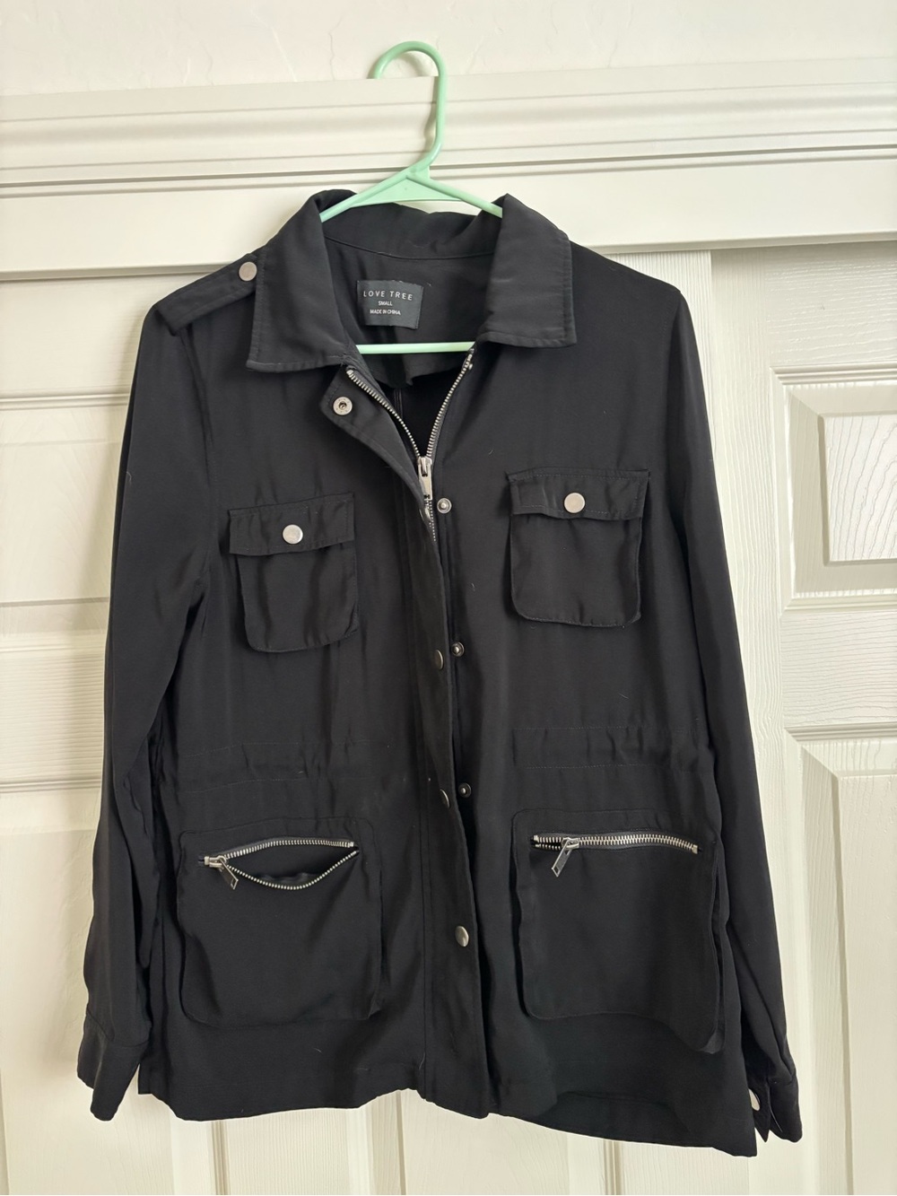 Love Tree Black Utility Field Jacket with Zipper Pockets